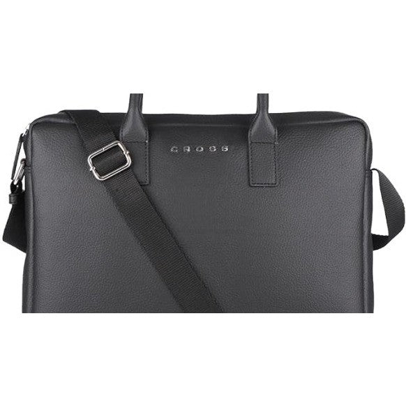 Cross Black Leather Laptop Bag | 14" Laptop Compartment | Premium Office & Travel Briefcase for Men
