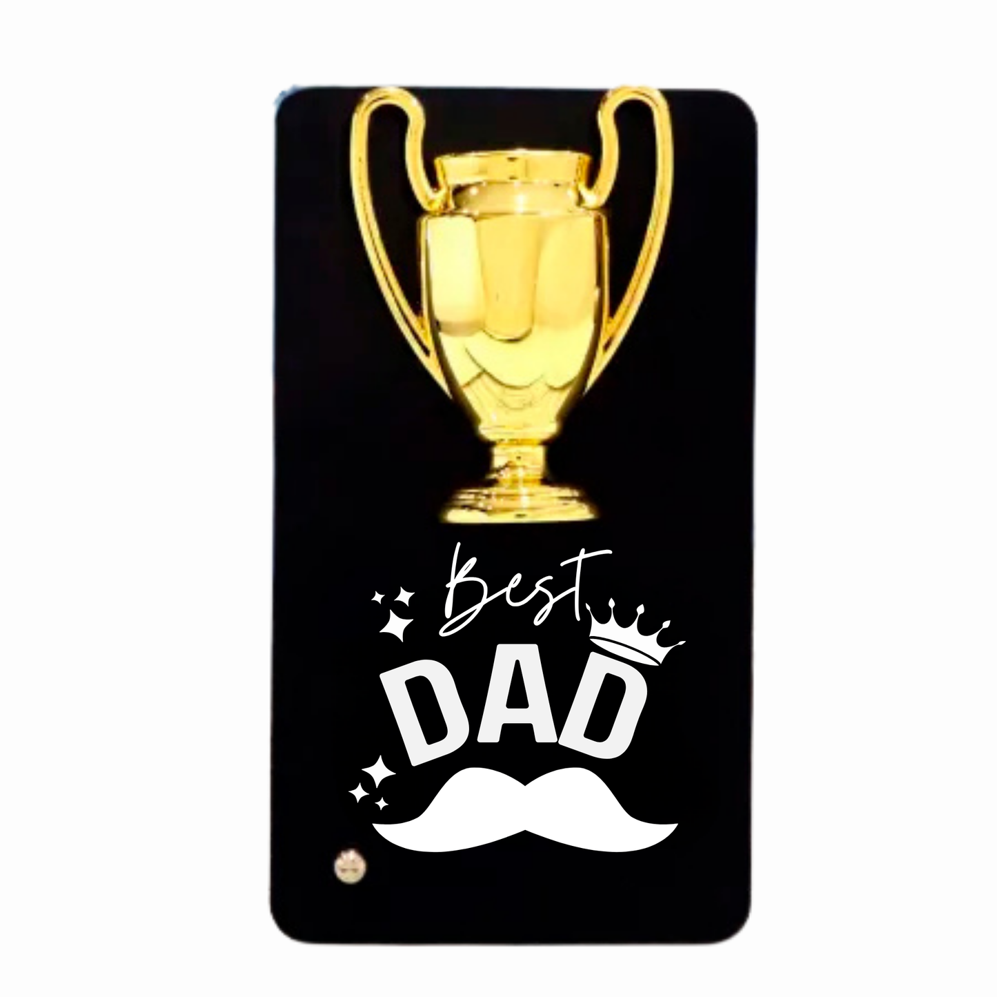 Best Dad Trophy Wall Plaque, Black Metal Card with Gold Trophy Design, 16 x 9 cm