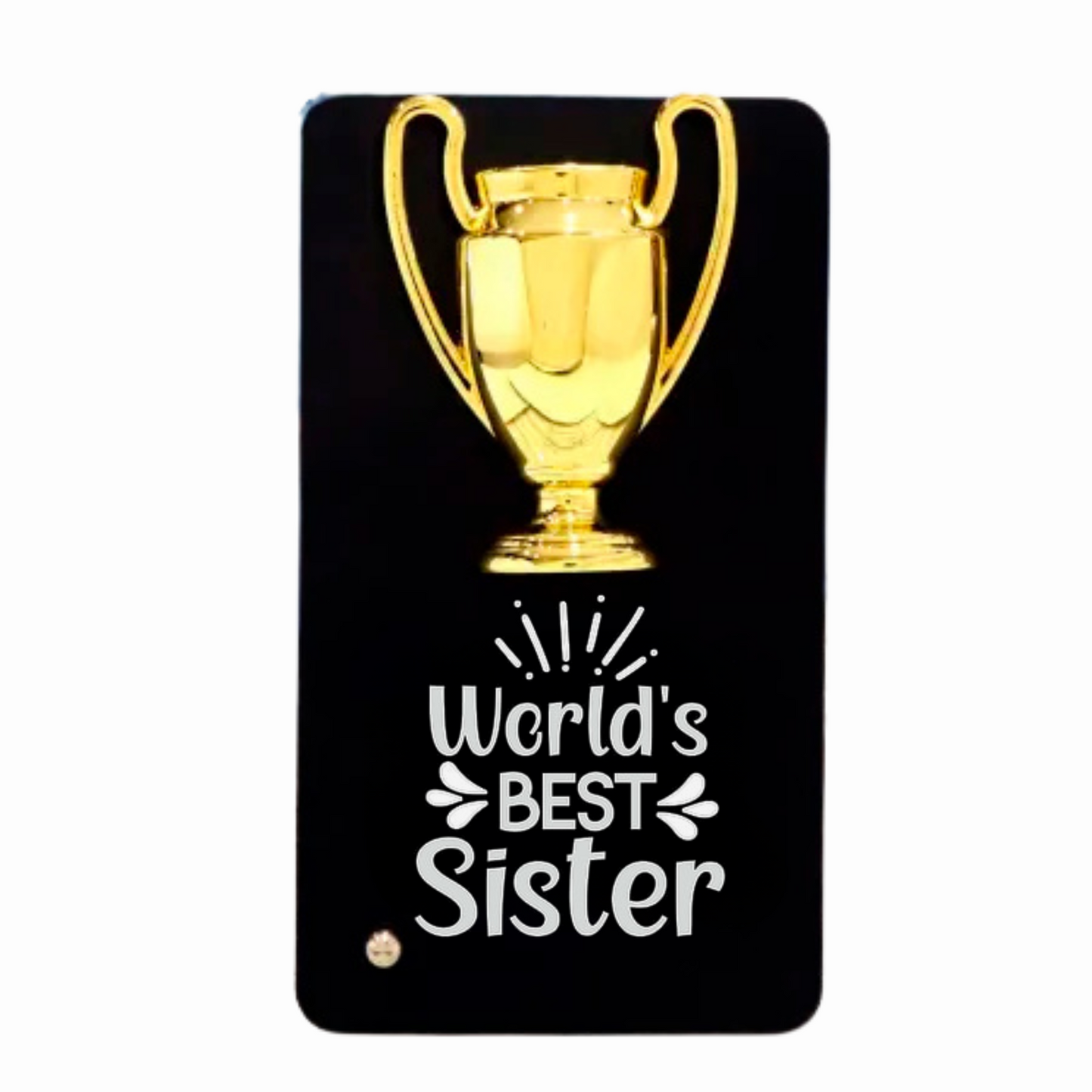 World's Best Sister Trophy Metal Stand, 16 x 9 cm, Black with Gold Trophy, Decorative Gift