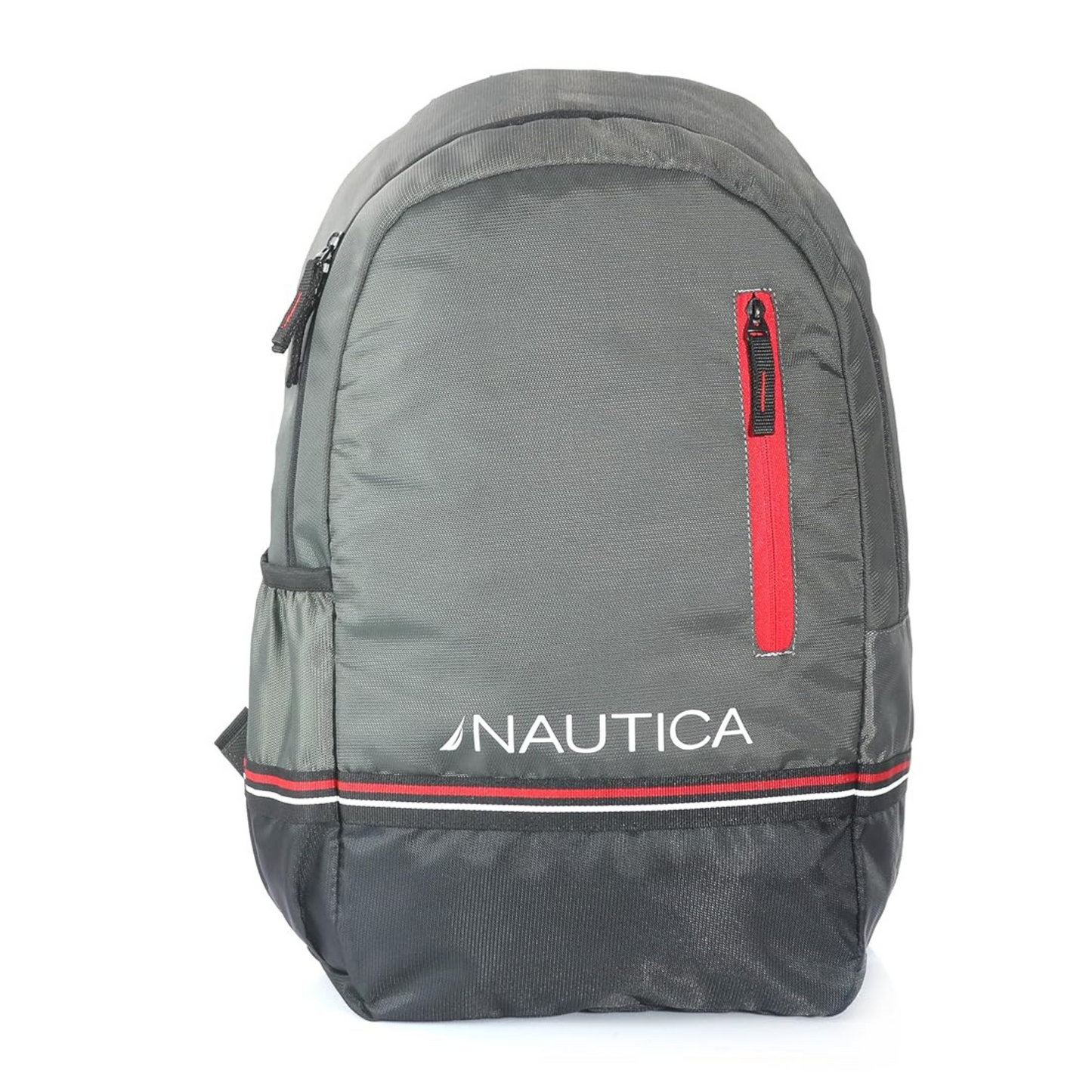 Nautica Classic Grey & Black Backpack with Red Accents – Durable & Stylish School or Travel Bag