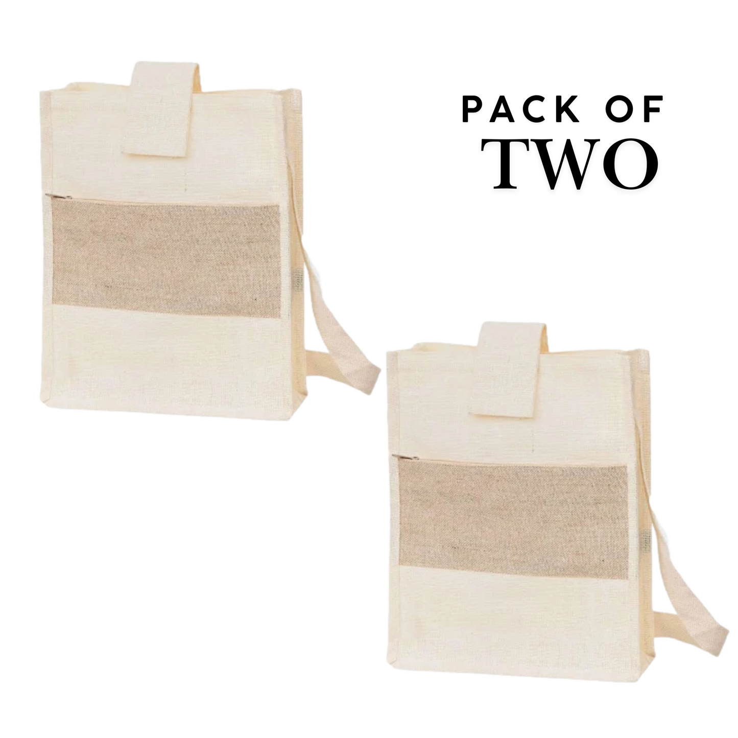 Jute Shoulder Bag with Long Handle, Front Pocket, Pack of 2.