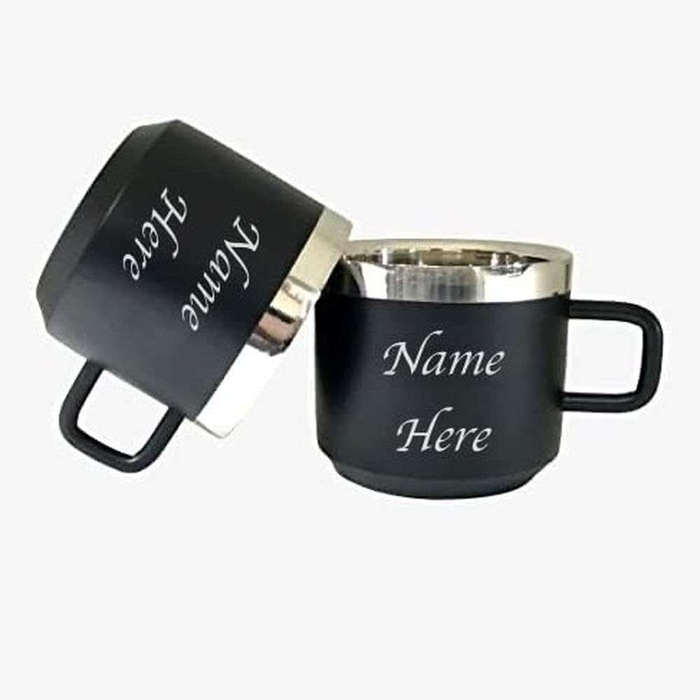 CrownLit Personalised Stainless Steel Mug, Set of 2 | Coffee Mug | Tea Mug | 120ml