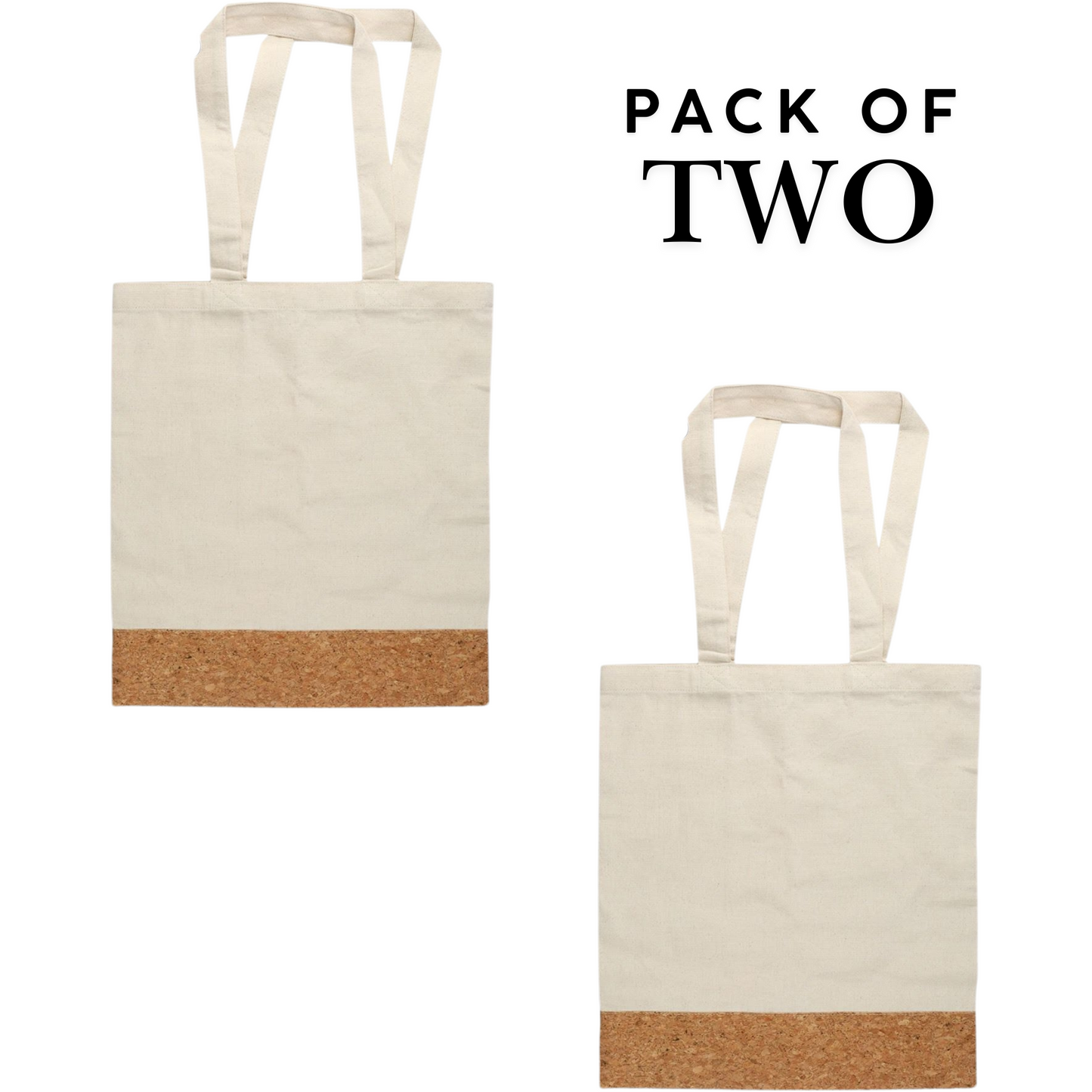 Cotton Canvas Tote Bag with Cork Base, Long Shoulder Straps, Natural Beige, Pack of 2