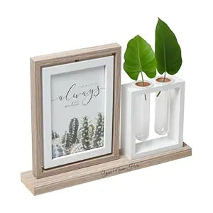 Personalized Photo Frame with Vase Stand, 14x18 cm, Wooden Base, Double Display, Name Engraving