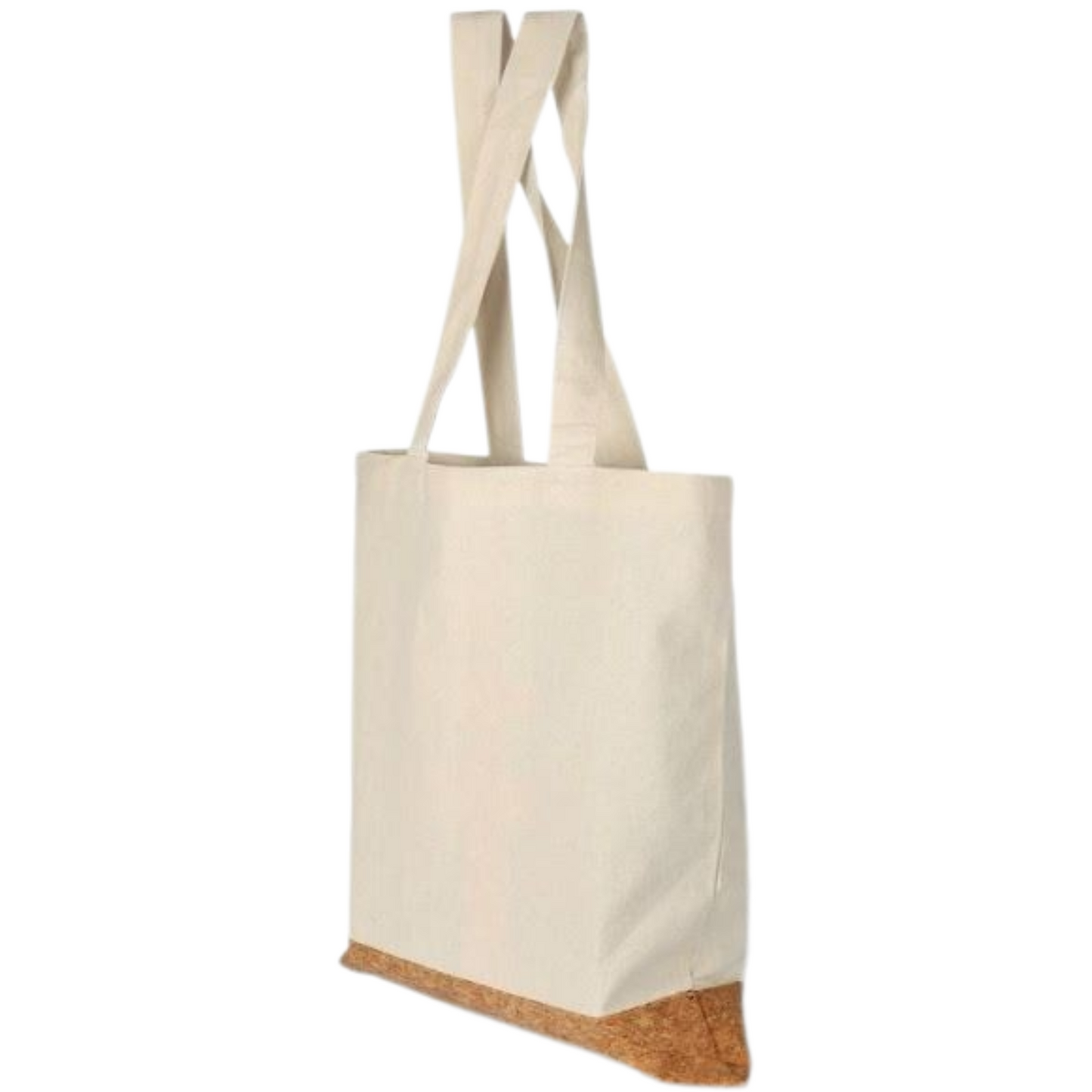 Cotton Canvas Tote Bag with Cork Base, Long Shoulder Straps, Natural Beige, Pack of 2