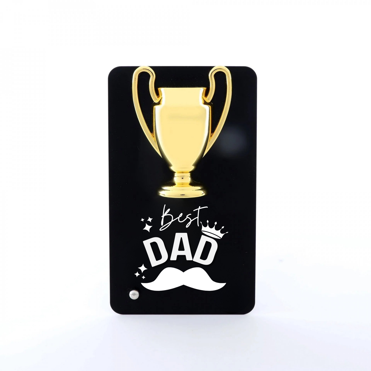 Best Dad Trophy Wall Plaque, Black Metal Card with Gold Trophy Design, 16 x 9 cm