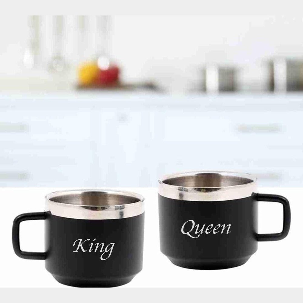 CrownLit Personalised Stainless Steel Mug, Set of 2 | Coffee Mug | Tea Mug | 120ml