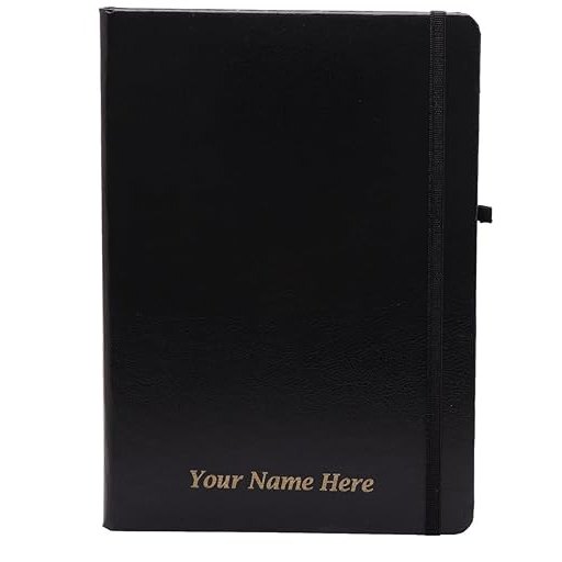 Crownlit Gift Set, Black and Gold Pen with Keychain and Notebook, Customizable Name