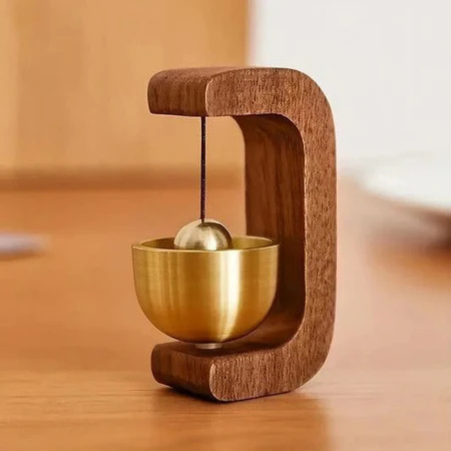 Minimalist Wooden Brass Desk Bell | Japanese Zen Door Bell for Home, Office & Meditation