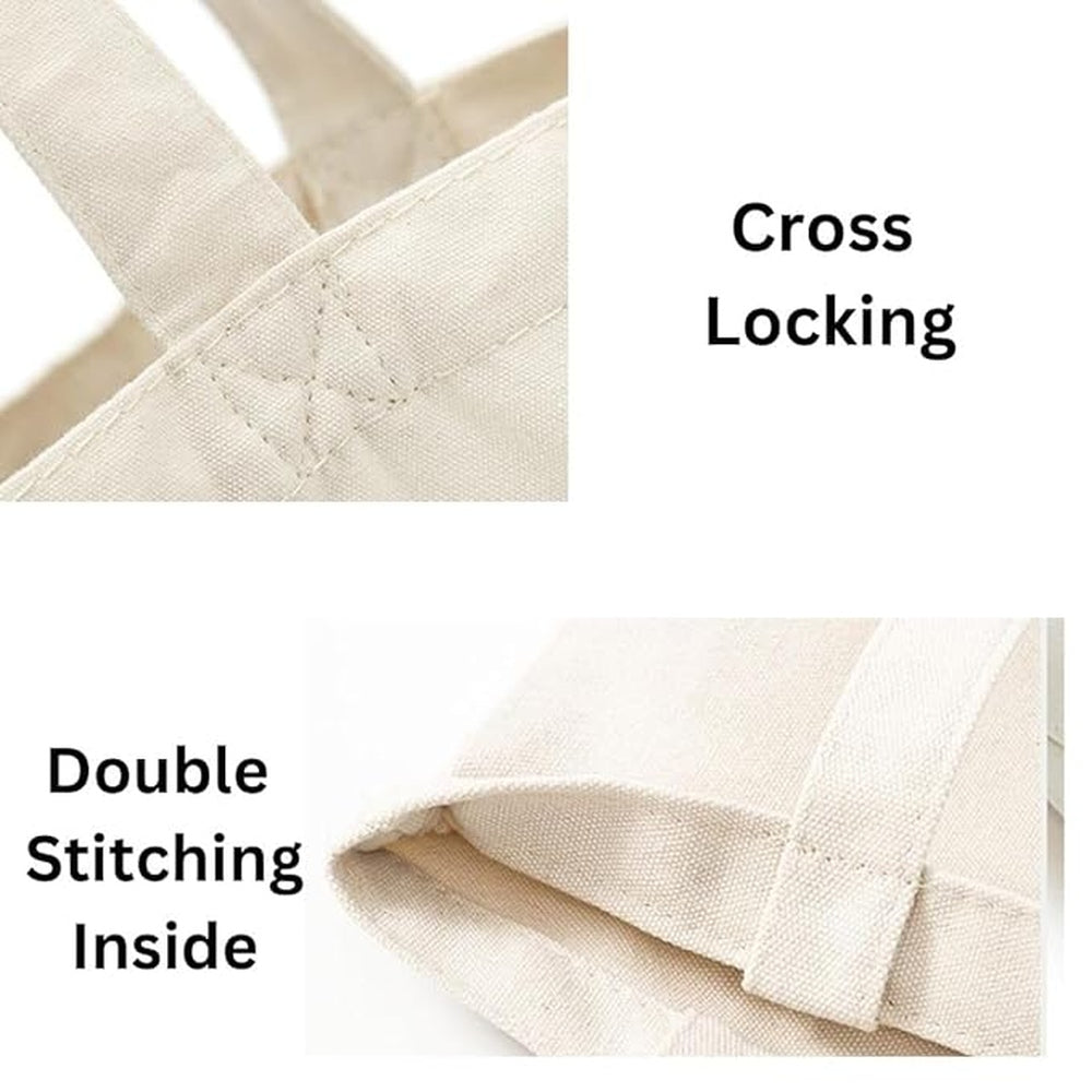 CrownLit Reusable Grocery Bags, Cotton Canvas Tote Bags for Shopping, Travel, Beach, Camping, Outdoor Activities, 16.5" x 14.5", Handle Length 12", Set of 10, Environment Friendly