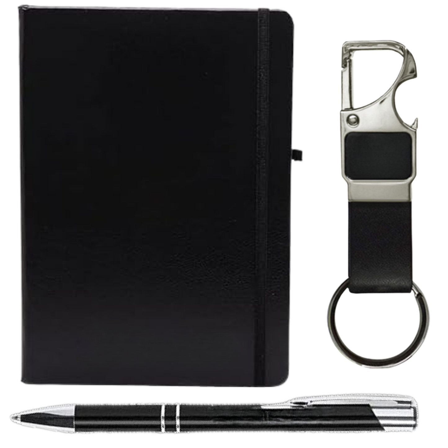 Personalised Business, Travelling Gift Set with Notebook, Keychain and Pen, Black