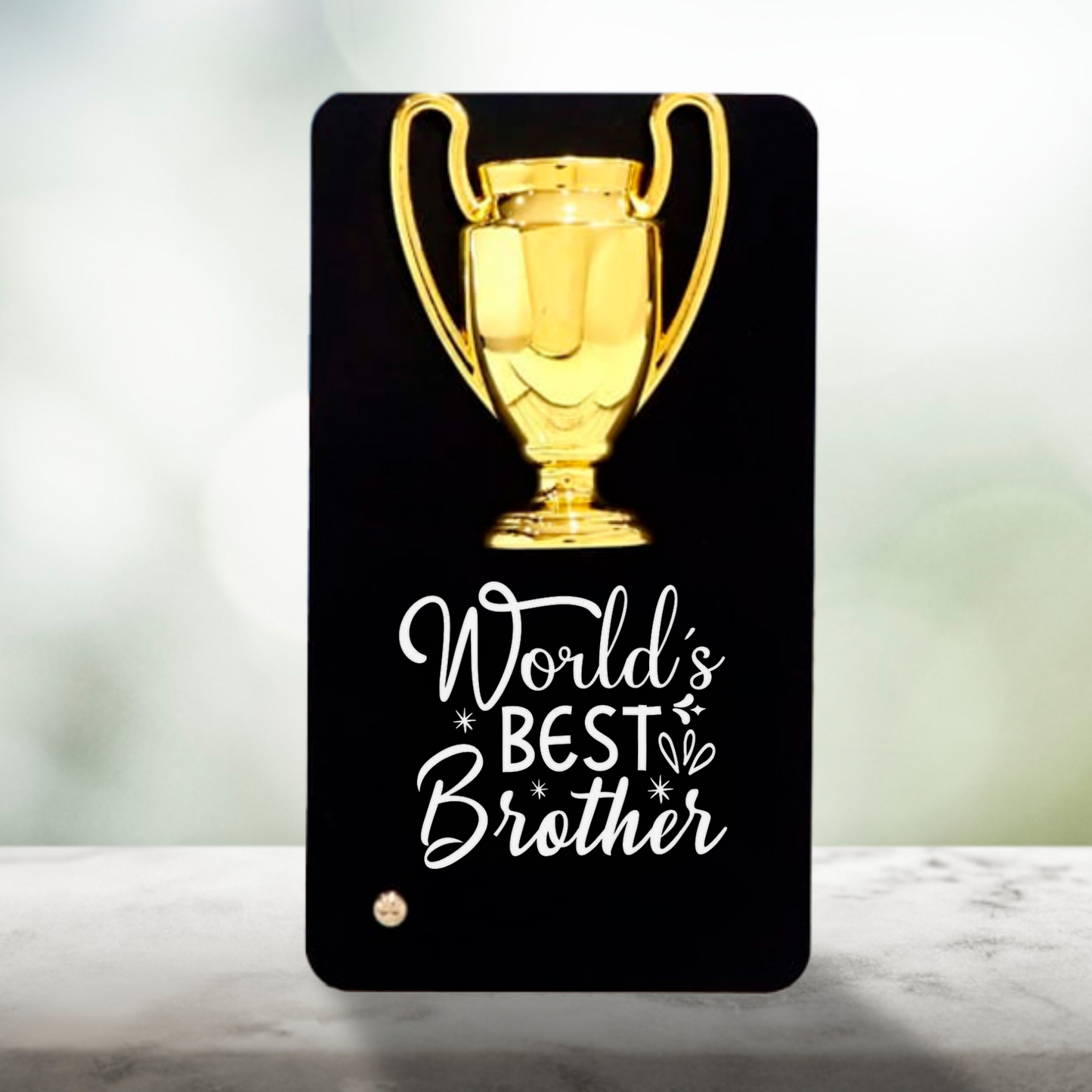 Crownlit World's Best Brother Metal Plaque with Golden Trophy, 16 x 9 cm, Black Decorative Stand, Gift for Raksha Bandhan