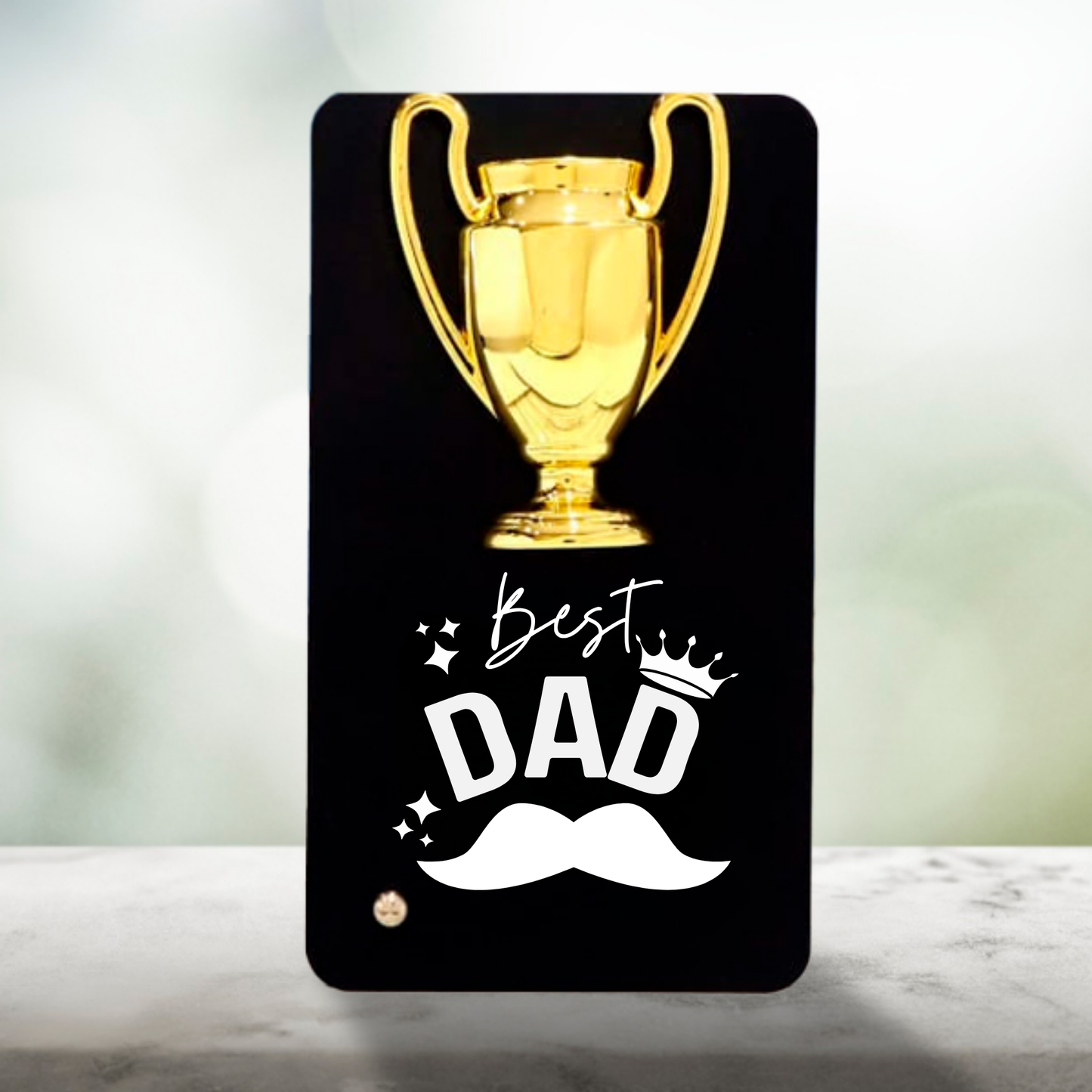 Best Dad Trophy Wall Plaque, Black Metal Card with Gold Trophy Design, 16 x 9 cm