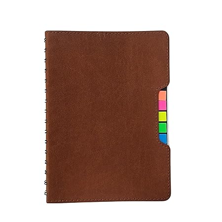 Personalized Brown Spiral Notepad with Colored Sticky Notes, Softbound Cover, Classic Design