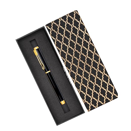 CrownLit Customizable Metal Pen with Laser Engraving, Black and Gold, Magnetic Cap, Roller Gel Ink