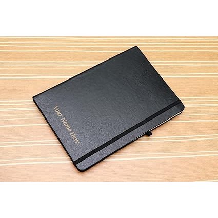 Crownlit Gift Set, Black and Gold Pen with Keychain and Notebook, Customizable Name