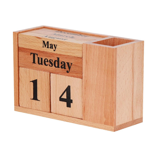Large Wooden Desk Calendar with Pen Holder, Imported Pest-Proof Material, Lifetime Use