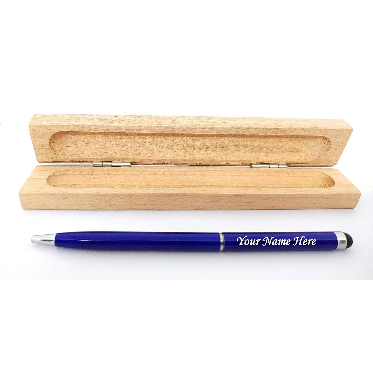 Blue Metal Pen with Stylus & Wooden Box