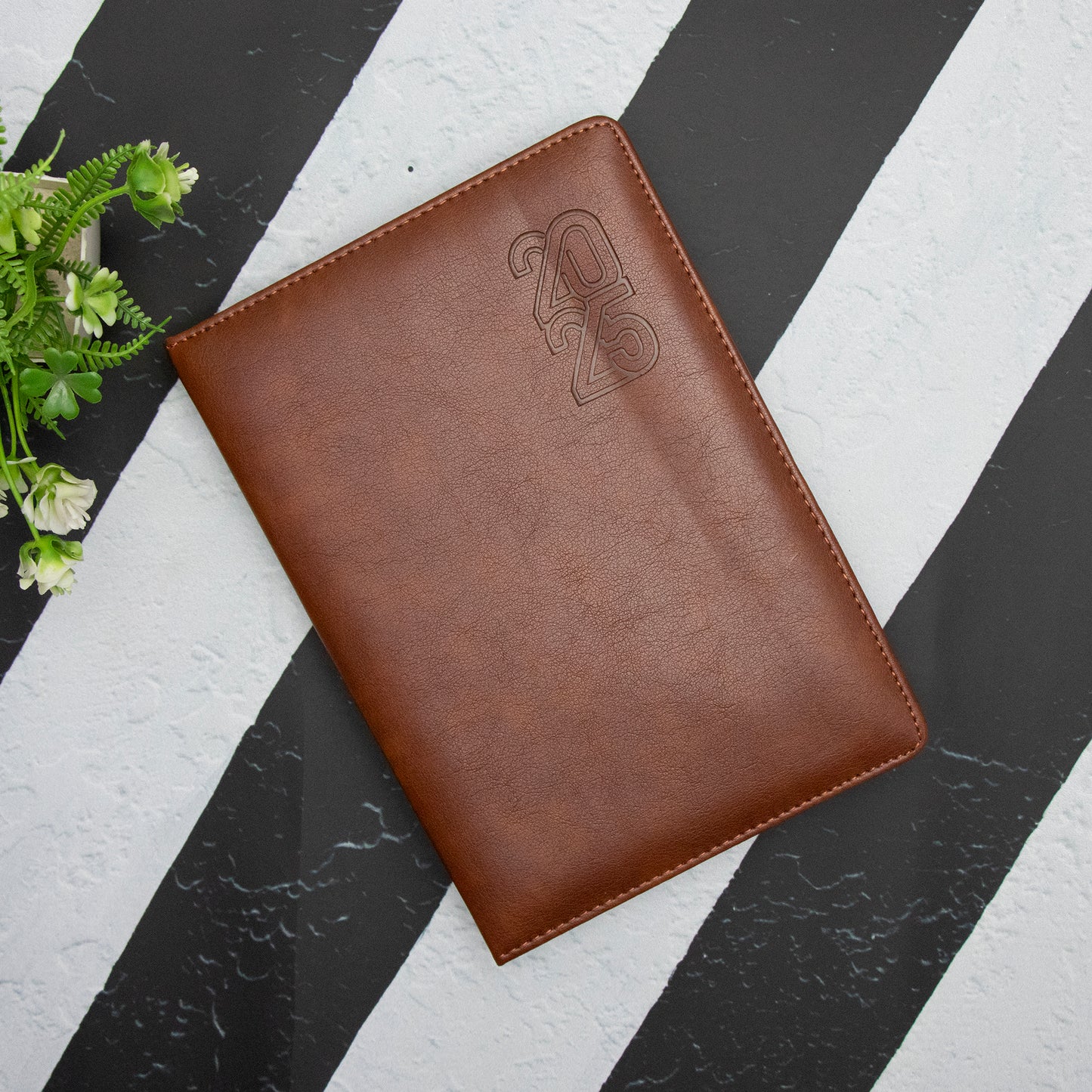 Crownlit Personalized 2025 A5 Dated Diary with Brown Cover, Monthly Planner, 12 Sections, 365 Pages