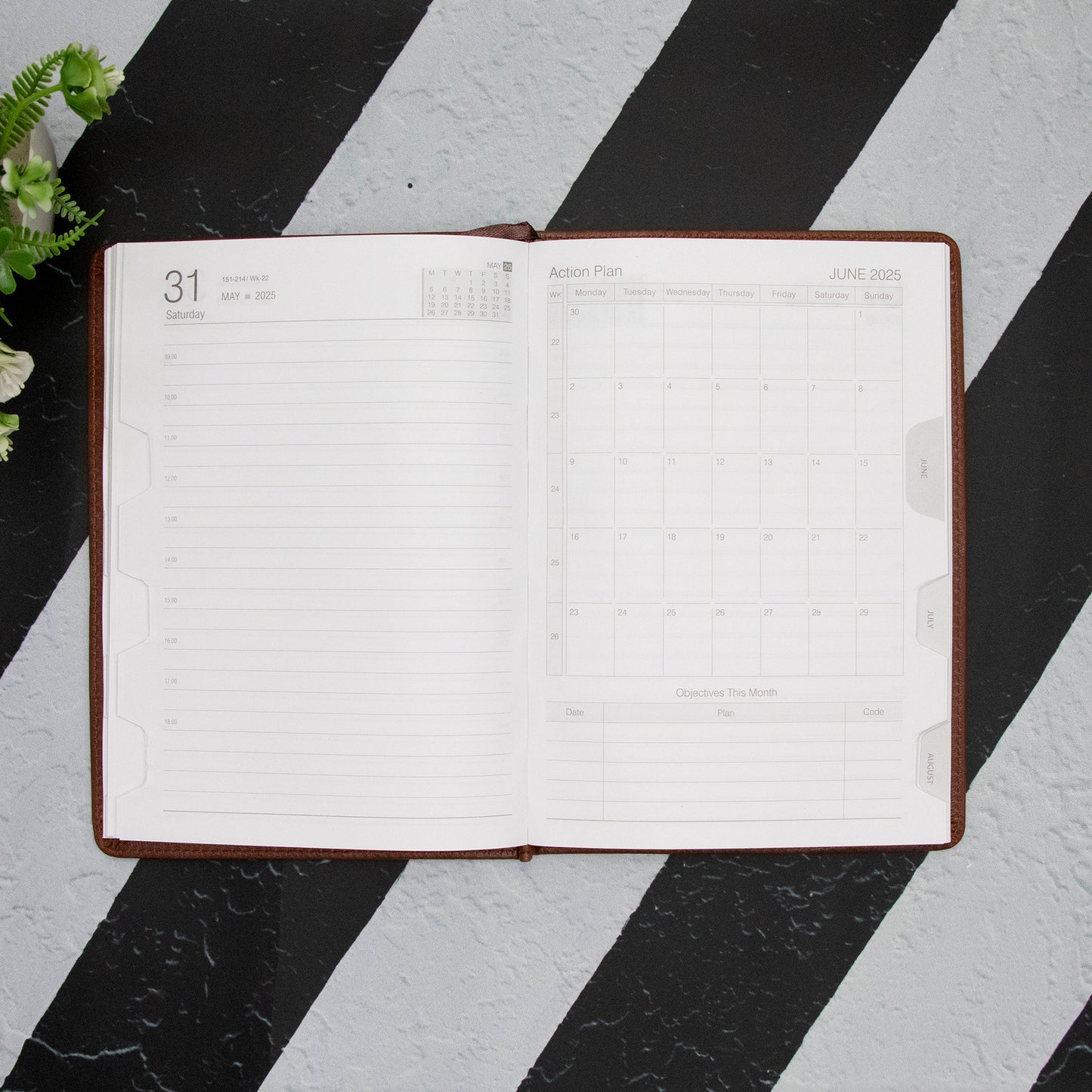 Crownlit Personalized 2025 A5 Dated Diary with Brown Cover, Monthly Planner, 12 Sections, 365 Pages