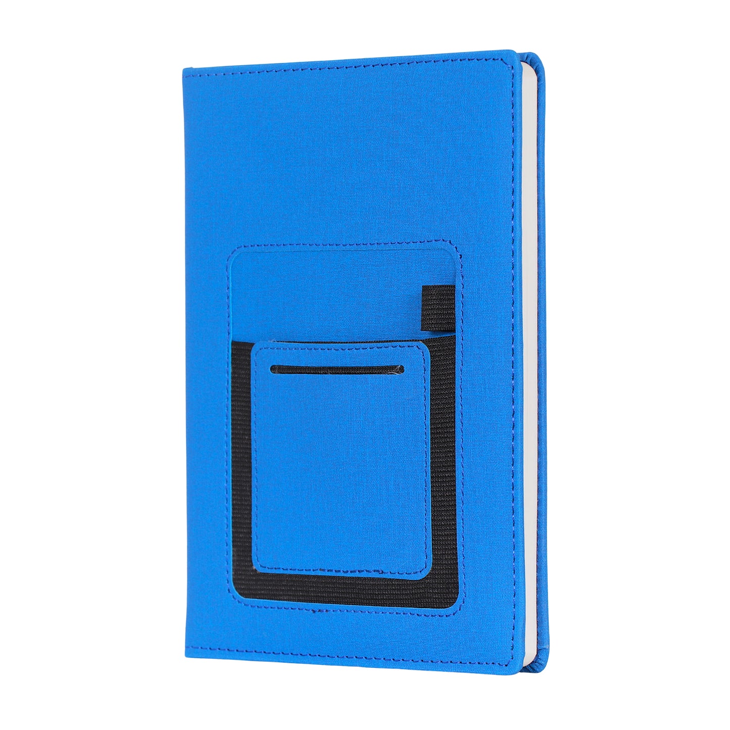 CrownLit A5 Customizable Blue Diary with Pouch, 21 x 15 cm, Hardbound Cover, Fabric Covering, Planner