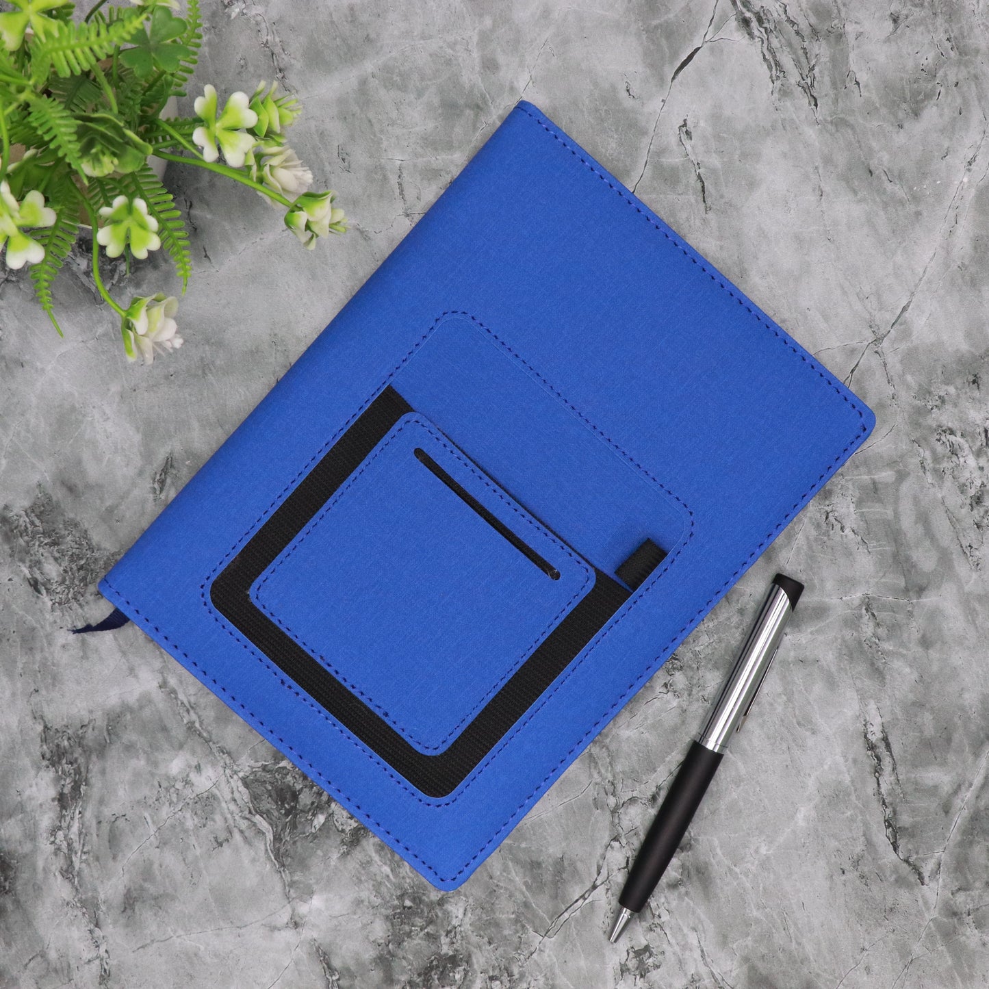 CrownLit A5 Customizable Blue Diary with Pouch, 21 x 15 cm, Hardbound Cover, Fabric Covering, Planner