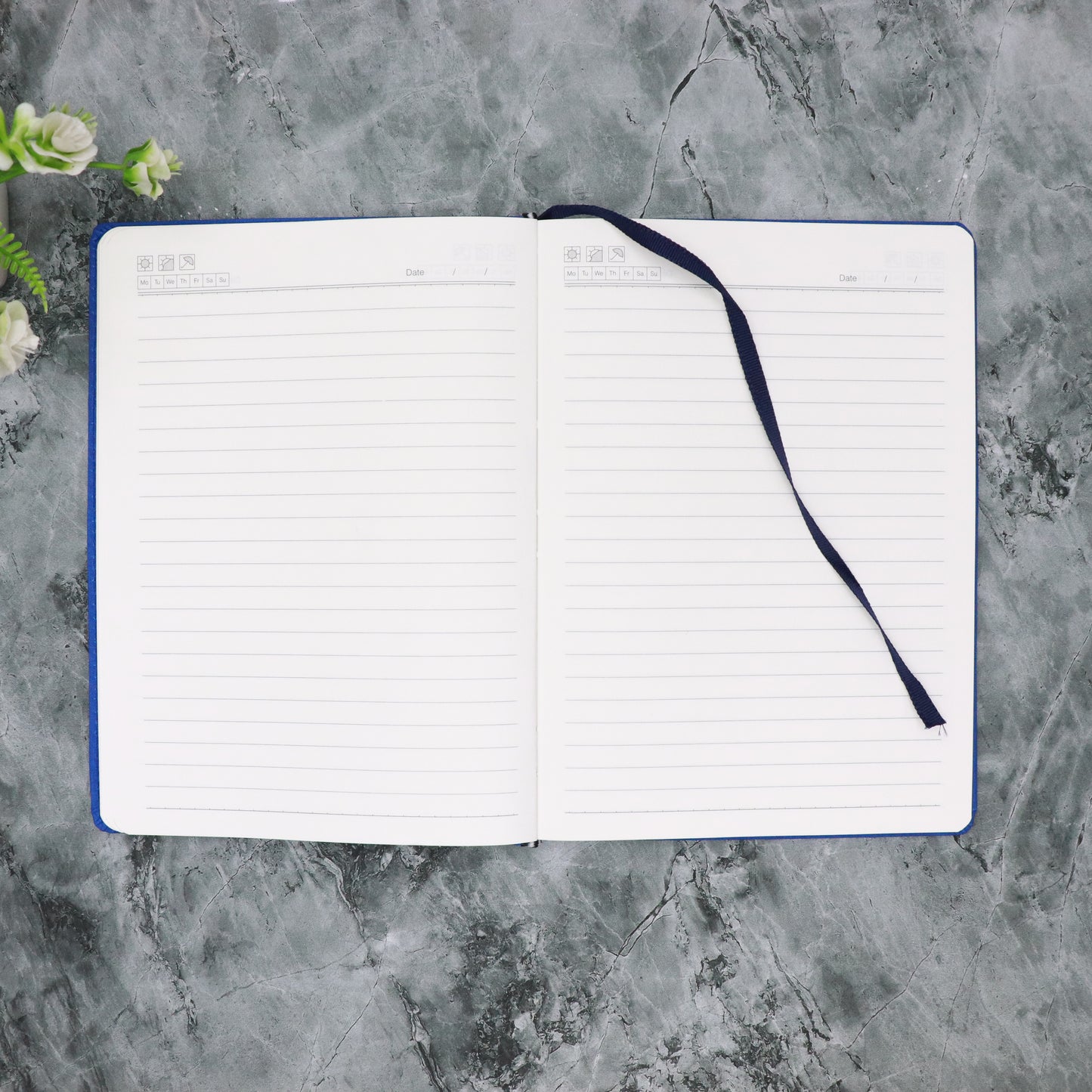 CrownLit A5 Customizable Blue Diary with Pouch, 21 x 15 cm, Hardbound Cover, Fabric Covering, Planner