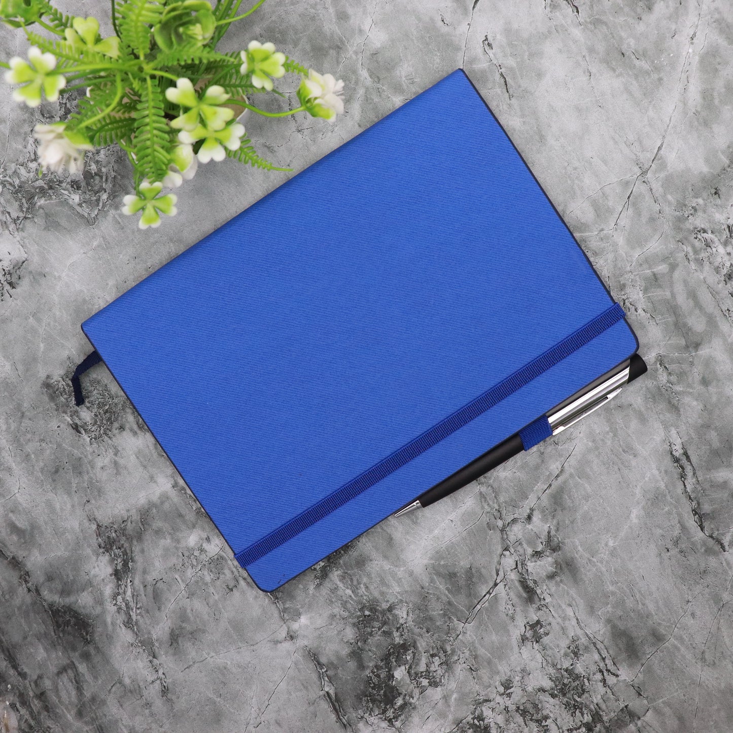 CrownLit A5 Ruled Notebook with Wooden Cover, Blue, 160 Pages, Elastic Band Closure with Pen Holder