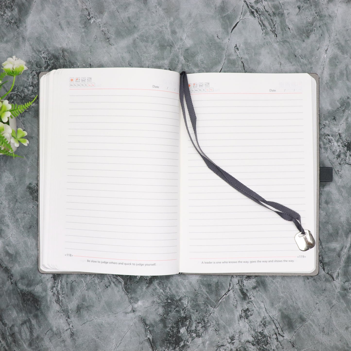 CrownLit A5 Grey Hardbound Diary with Lock, Pen Holder, Month Planner, Metal Bookmark, 21 x 15 cm