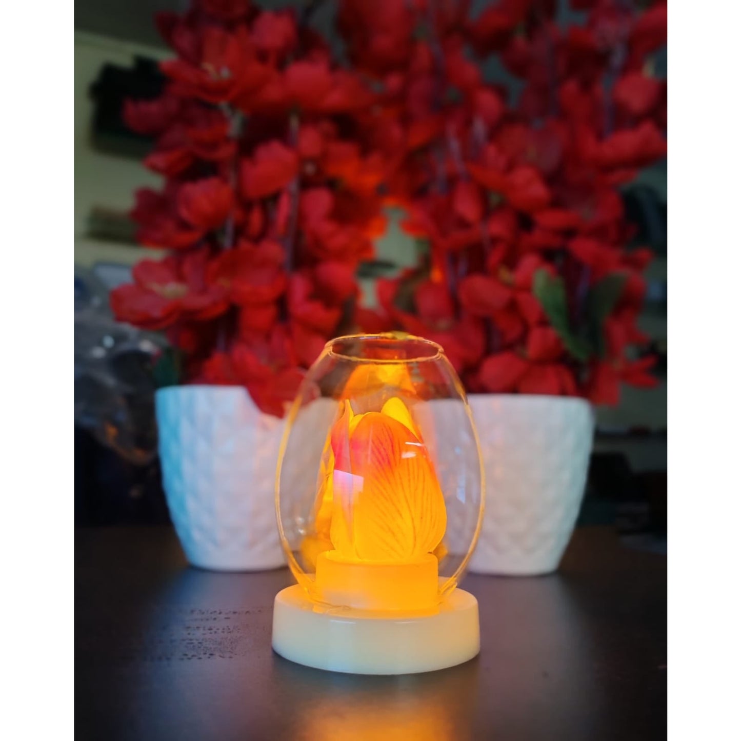 CrownLit LED Tulip Glass Table Lamp, Battery Operated, Decorative Mood Light, Orange Glow Pack of Two