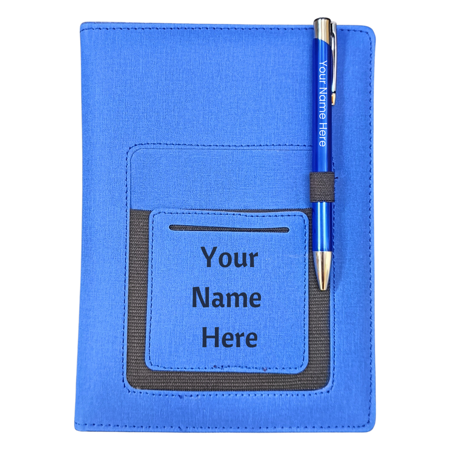 Personalized Pouch Diary with Metal Pen Combo Set, Blue, Customizable Name
