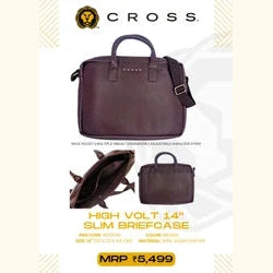 Cross Brown Leather Laptop Bag | 14" Laptop Compartment | Premium Office & Travel Briefcase for Men
