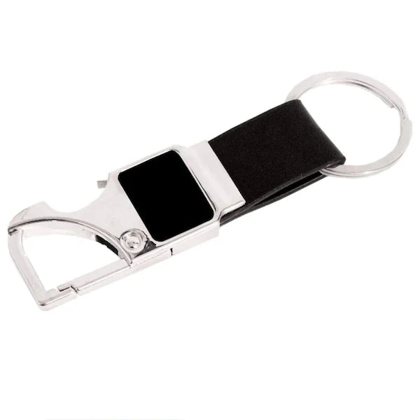 Personalised Metal Keychain with Bottle Opener, Pack of 10, Black Leather Loop, 10 cm x 3.3 cmz