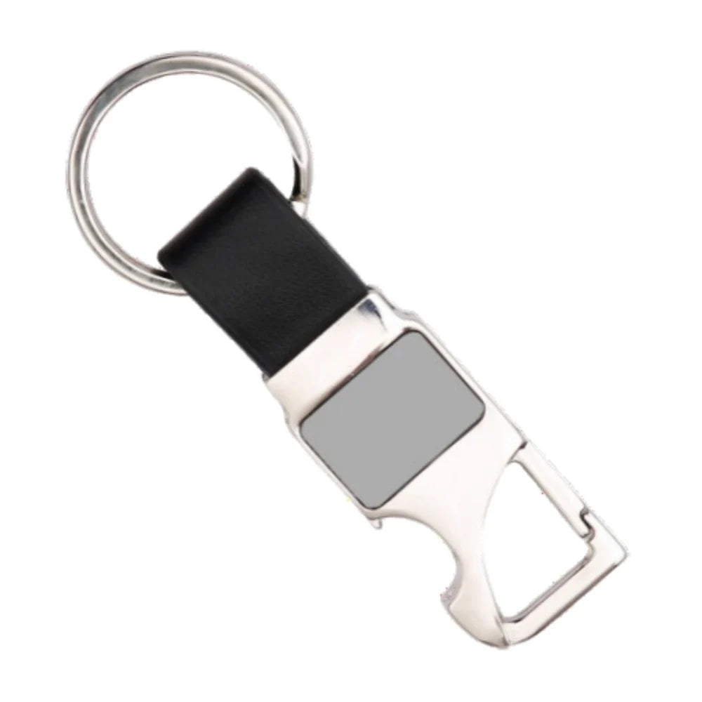 Personalised Metal Keychain with Bottle Opener, Pack of 10, Black Leather Loop, 10 cm x 3.3 cmz