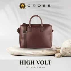 Cross Brown Leather Laptop Bag | 14" Laptop Compartment | Premium Office & Travel Briefcase for Men