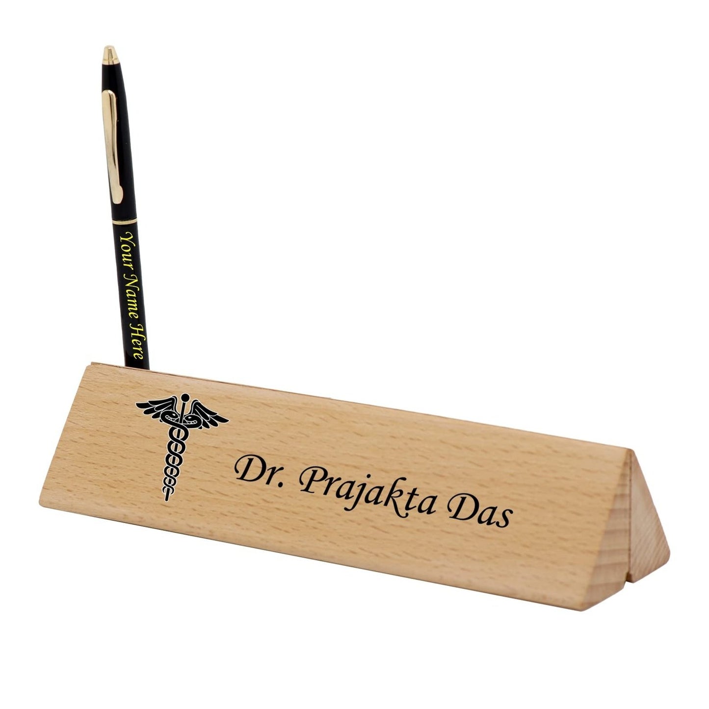 Desk Name Plate with Slim Metal Pen