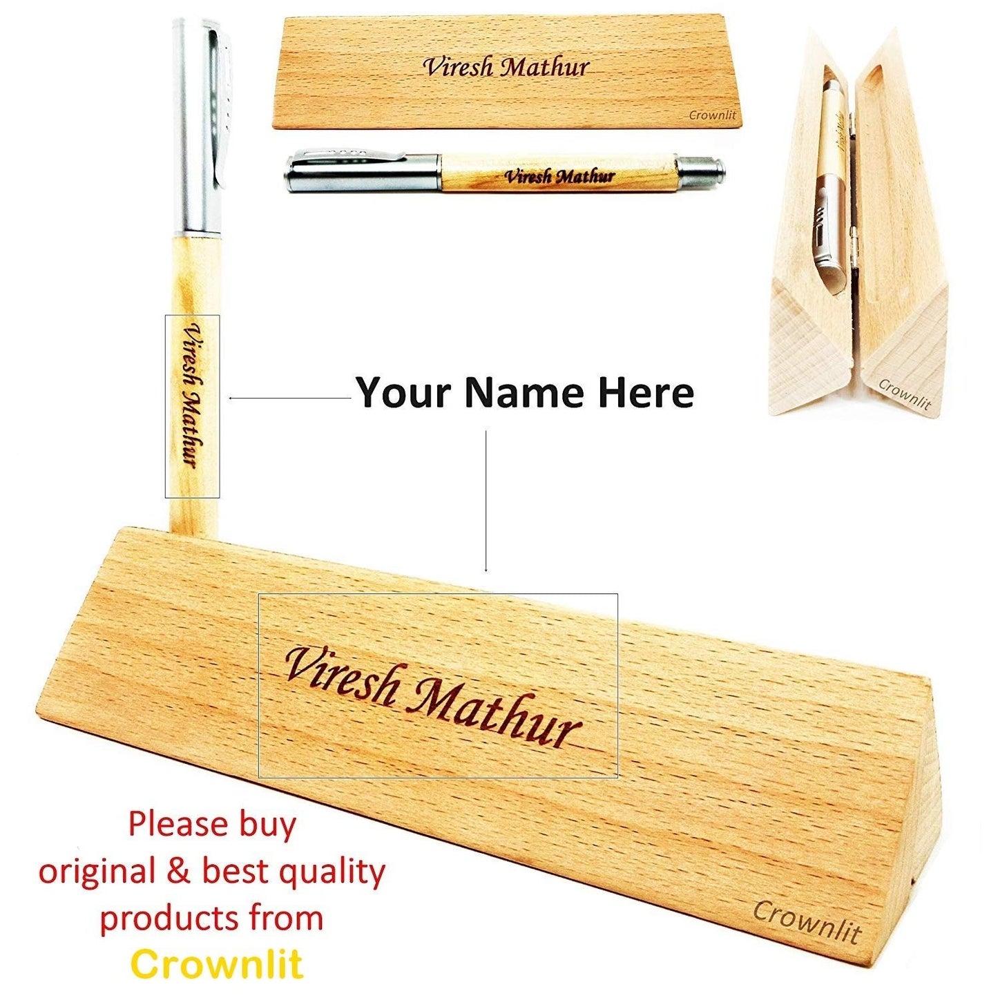 Desk Name Plate with Wooden Gel Pen