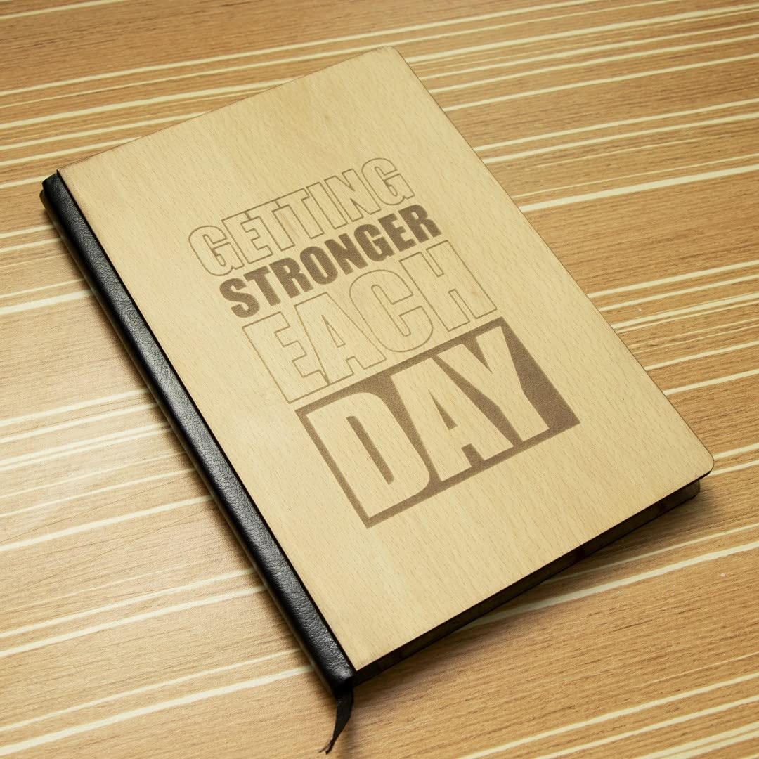 Crownlit Notebook Diary with Motivational Quote, Wood Cover, Size A5
