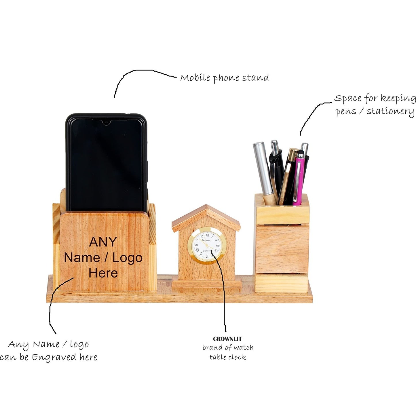 Desk Organizer, Mobile Stand, Pen Holder & Clock