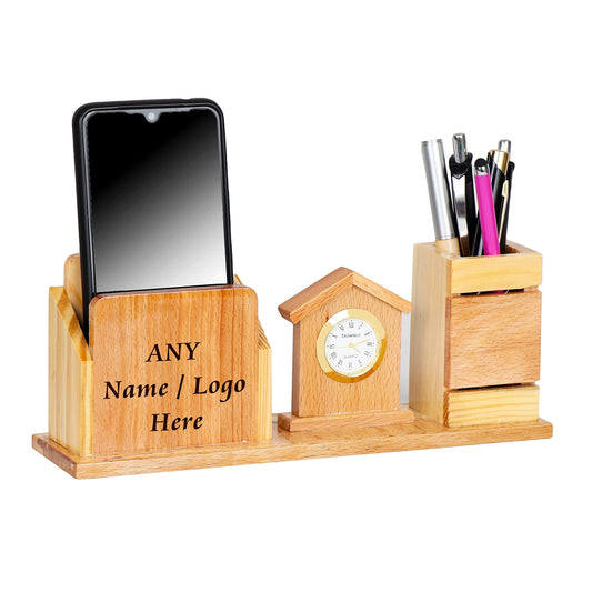 Desk Organizer, Mobile Stand, Pen Holder & Clock