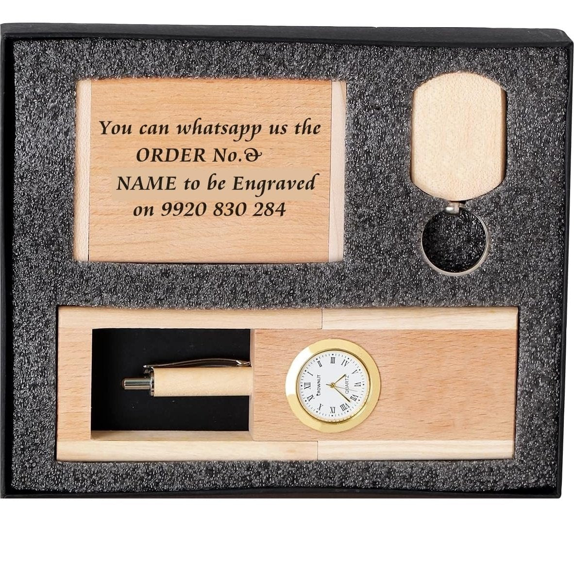 Personalised Wooden Pen, Pen Stand, Keychain & Card Holder Set with your Name Engraved, Personalized Gift