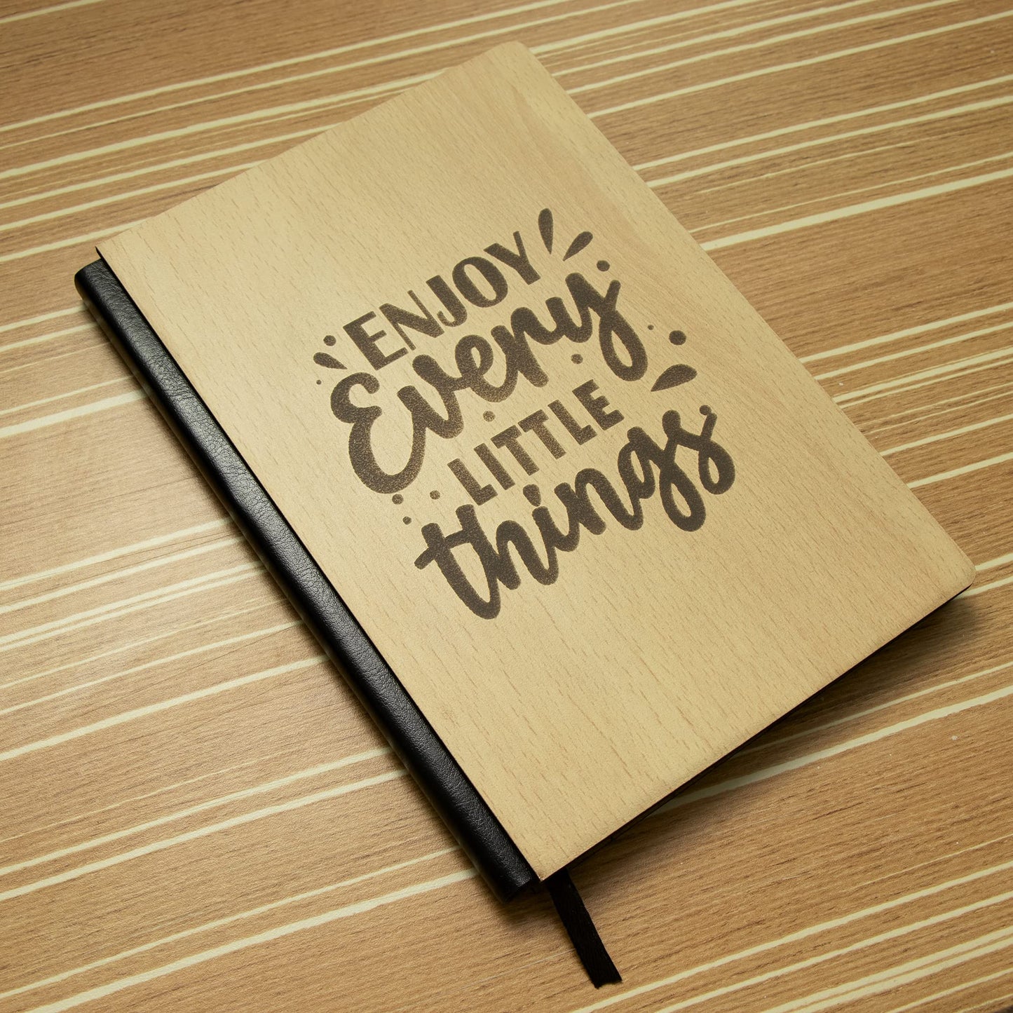 Crownlit Notebook Diary with Motivational Quote, Wood Cover, Size A5