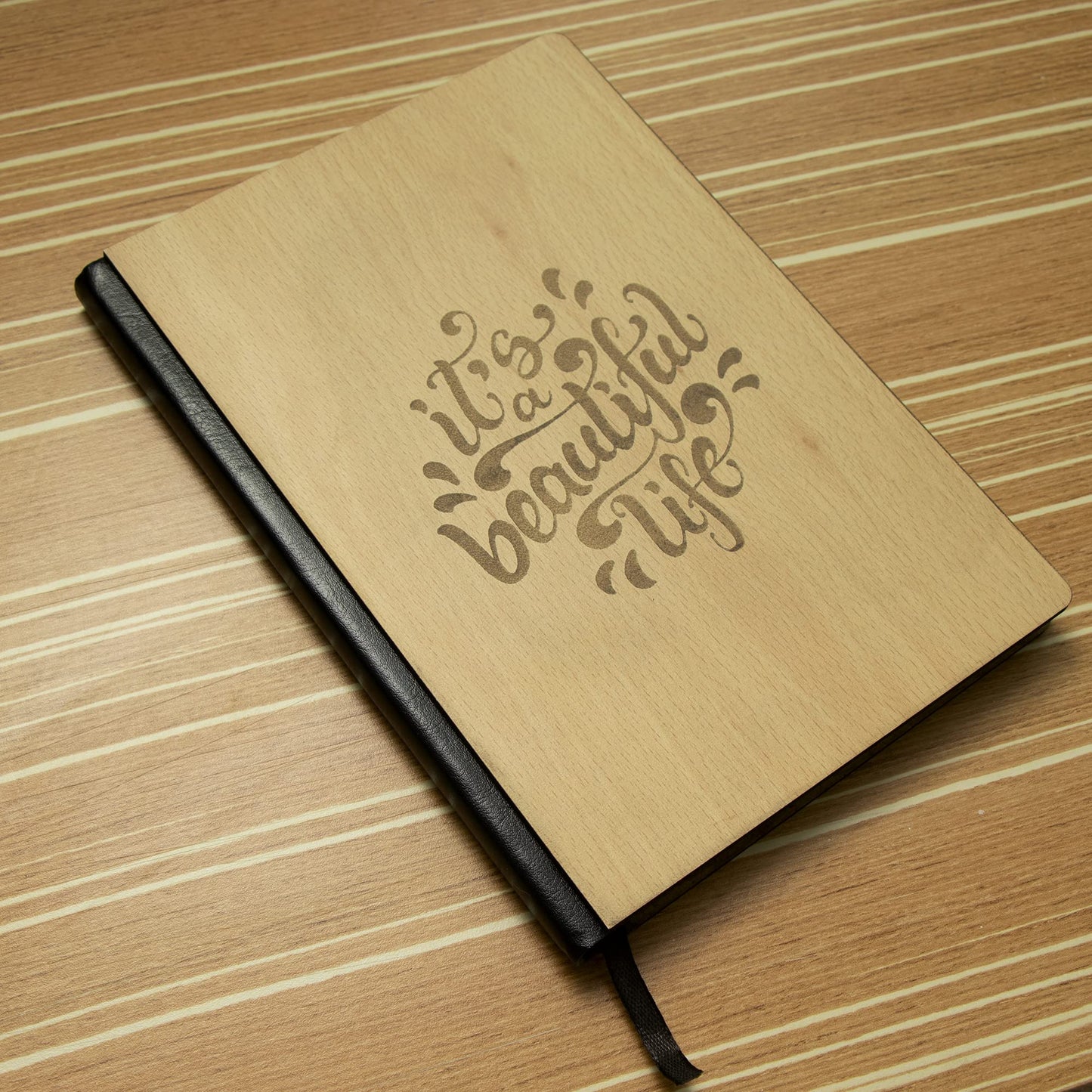 Crownlit Notebook Diary with Motivational Quote, Wood Cover, Size A5