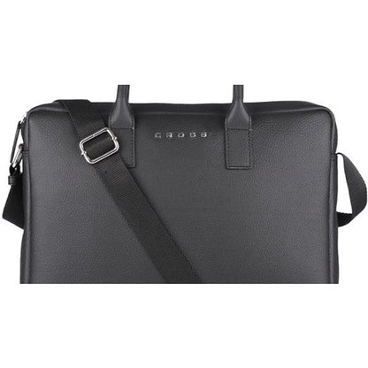 Cross Black Leather Laptop Bag | 14" Laptop Compartment | Premium Office & Travel Briefcase for Men