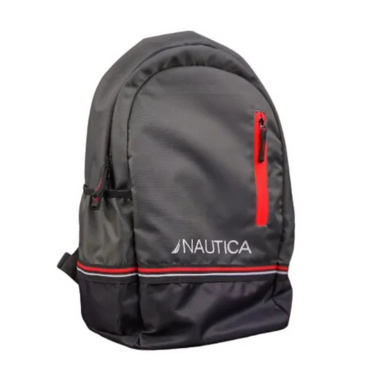 Nautica Classic Grey & Black Backpack with Red Accents – Durable & Stylish School or Travel Bag