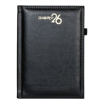 A5 2026 Dated Diary | Premium Black Leather Finish | Compact Executive Planner for Office & Corporate Gifts