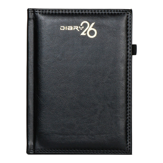 A5 2026 Dated Diary | Premium Black Leather Finish | Compact Executive Planner for Office & Corporate Gifts
