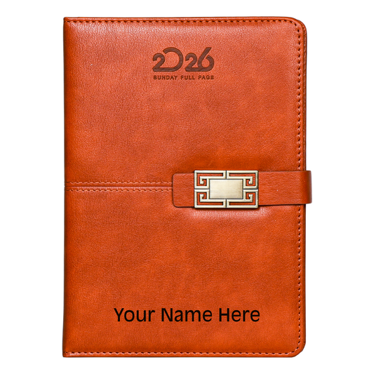 2026 Personalized Brown Leather Diary with Designer Magnetic Lock | Custom Name Engraved Executive Planner | Premium Corporate Gift Diary