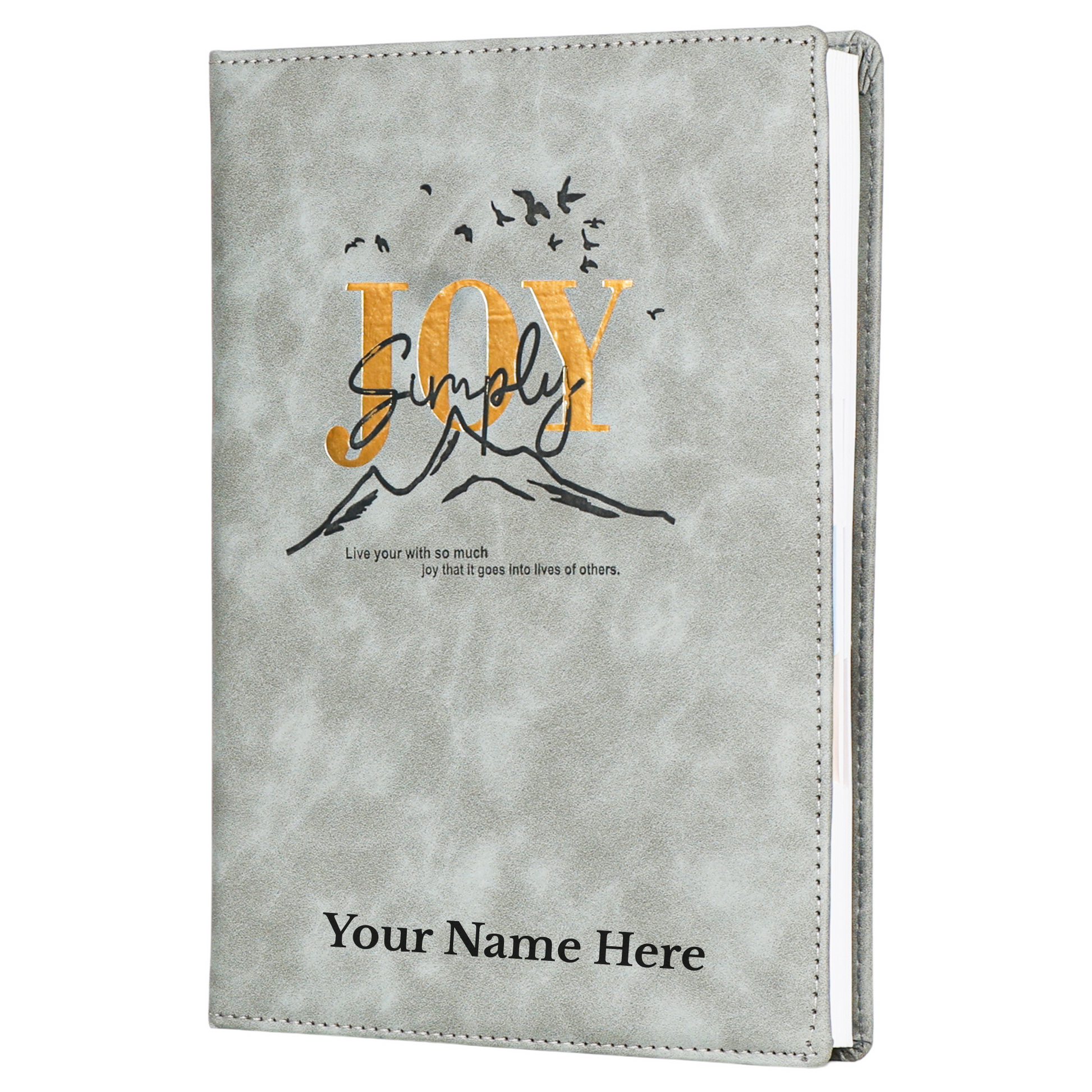 Grey Joy Inspirational Diary with Personalized Name | Premium Leather Finish | Motivational Journal | Customizable Corporate Gift Notebook