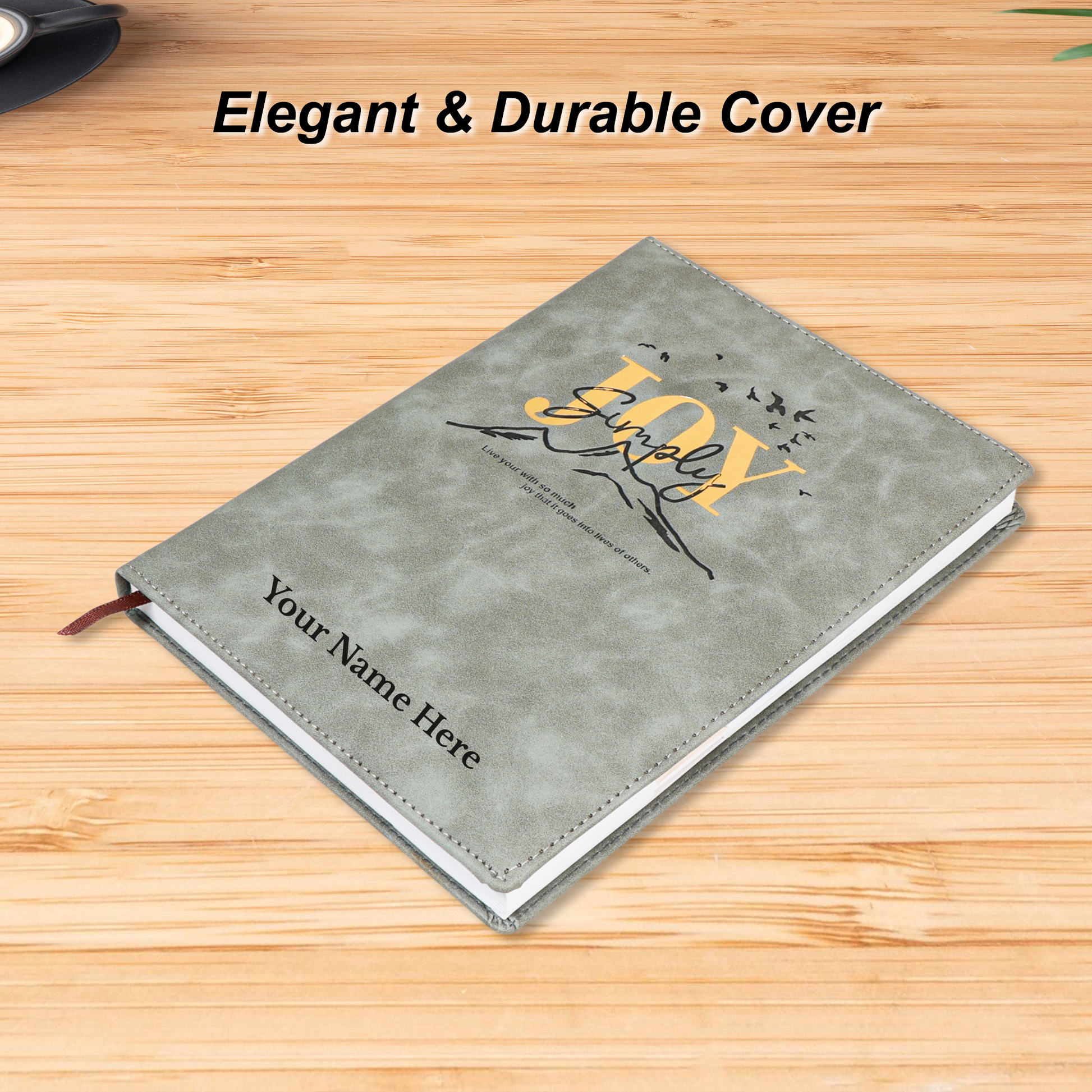 Grey Joy Inspirational Diary with Personalized Name | Premium Leather Finish | Motivational Journal | Customizable Corporate Gift Notebook